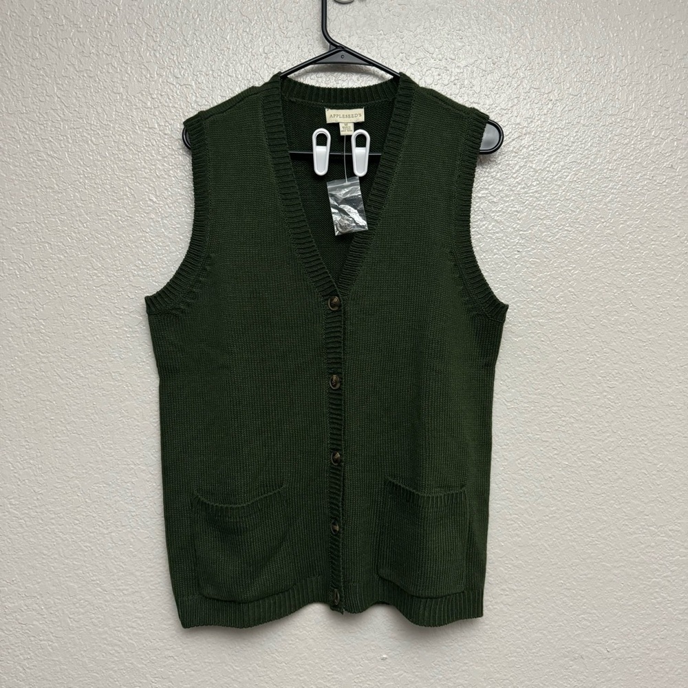 Appleseed's Dark Green Knit Button-Front Vest NWT SZ M